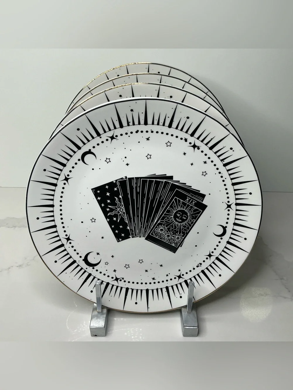 10 Strawberry Set 4 Dinner PlatesStreet Tarot Card Celestial Halloween Gold Rim